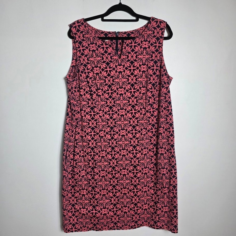 Talbots Women's 16W Coral & Navy Sleeveless Dress Keyhole Casual Career